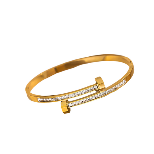 Ellipse Titanium Steel 18k Gold Plated Bangles